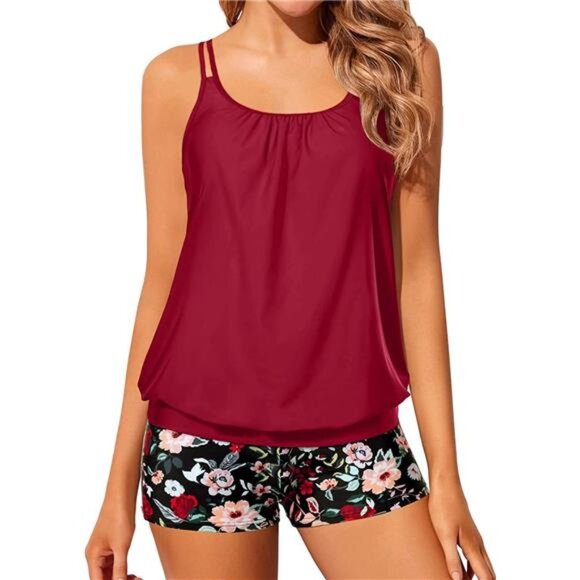 Blouson Tankini Swimsuit with Boyshorts – Modest Two Piece Set - Picture 1 of 7